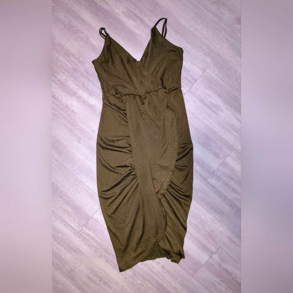 Elegant Olive Green Wrap Dress
